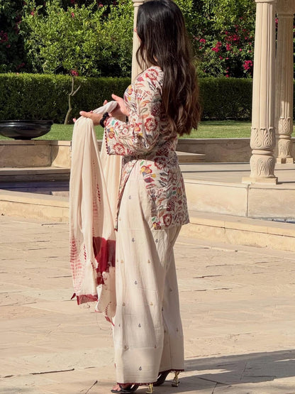 Cambric Cotton Top, Farshi Pant & Dupatta Set