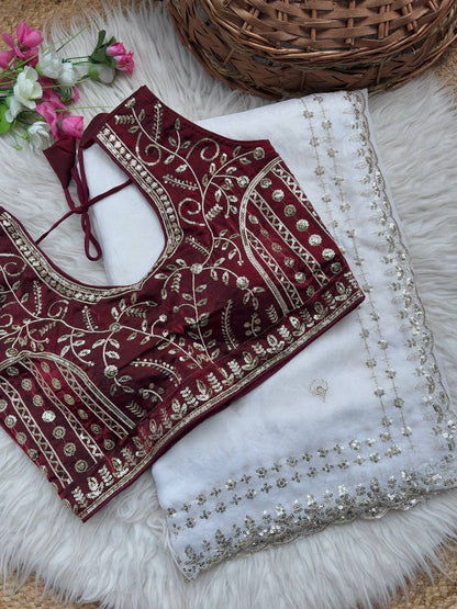 Beautiful Sequence work  Soft Fandy Silk  along with Full Stitched Blouse