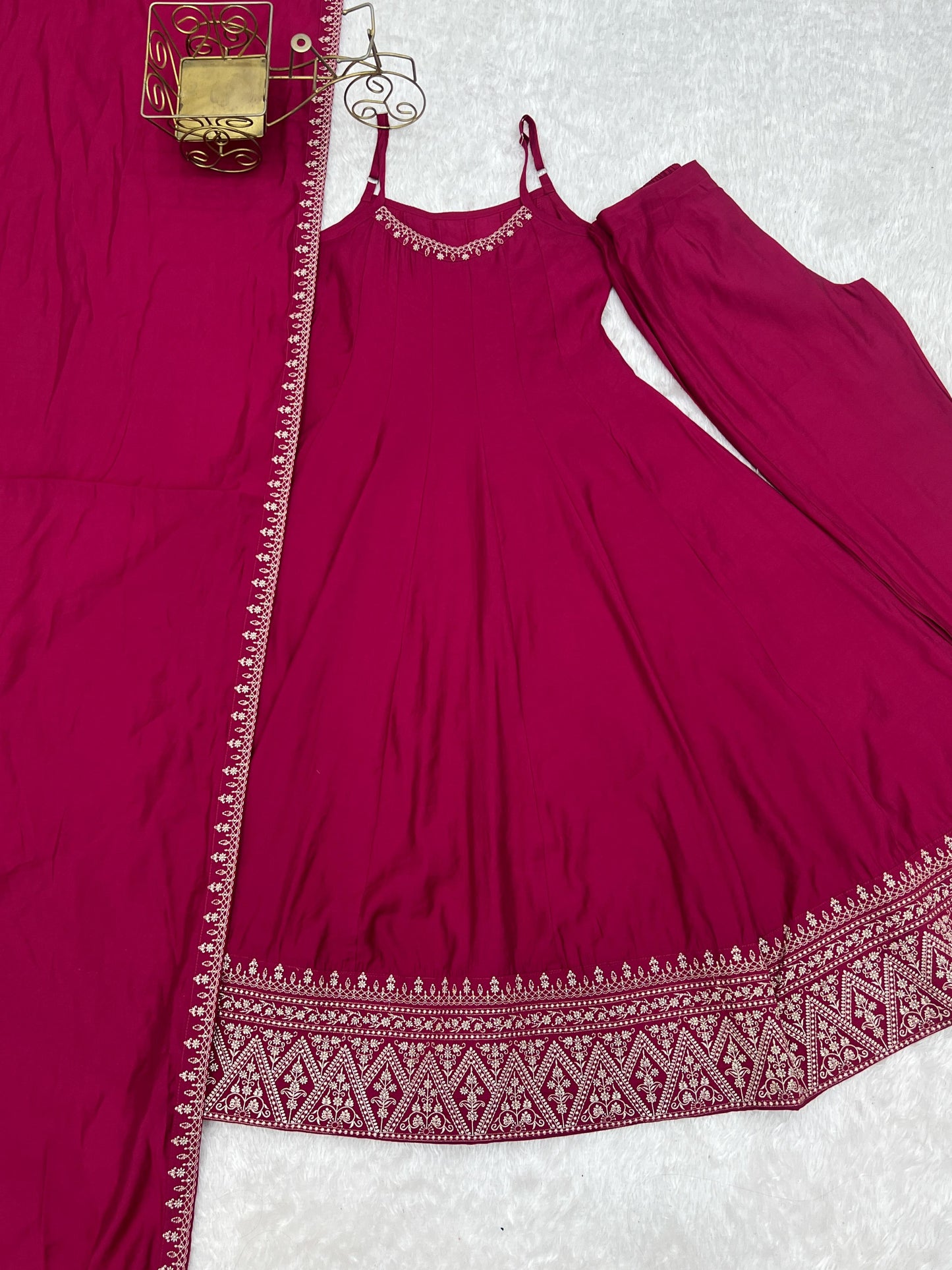 PURE ROMANSILK CHANDERI FABRIC FULLY FLARE ANARKALI