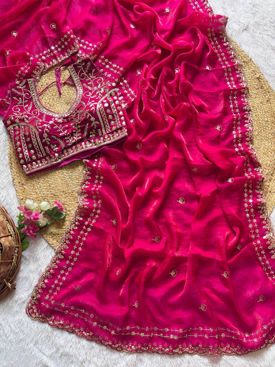 Beautiful Sequence work  Soft Fandy Silk  along with Full Stitched Blouse