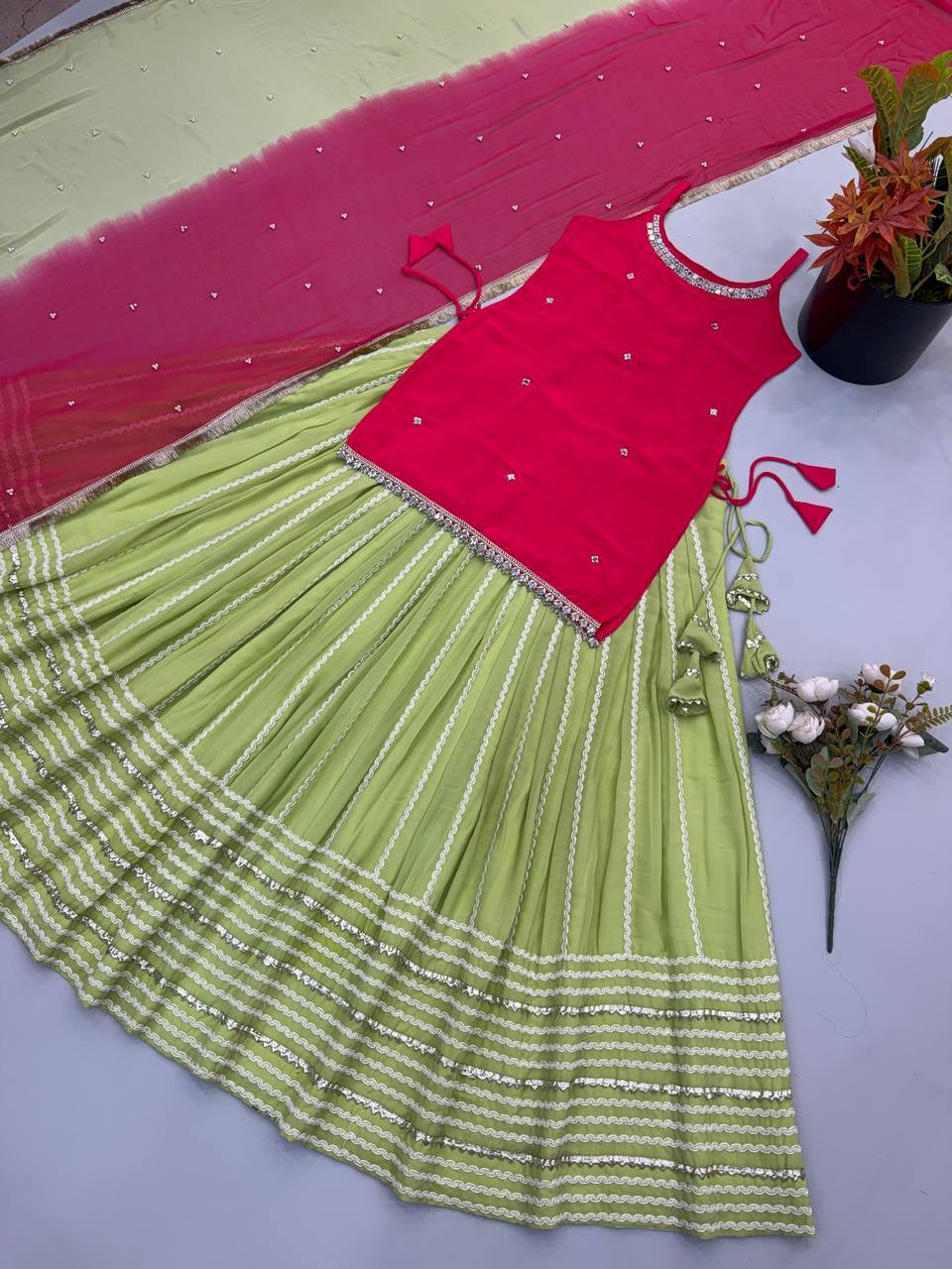 Fendy Silk Mirror Work Lehenga Set