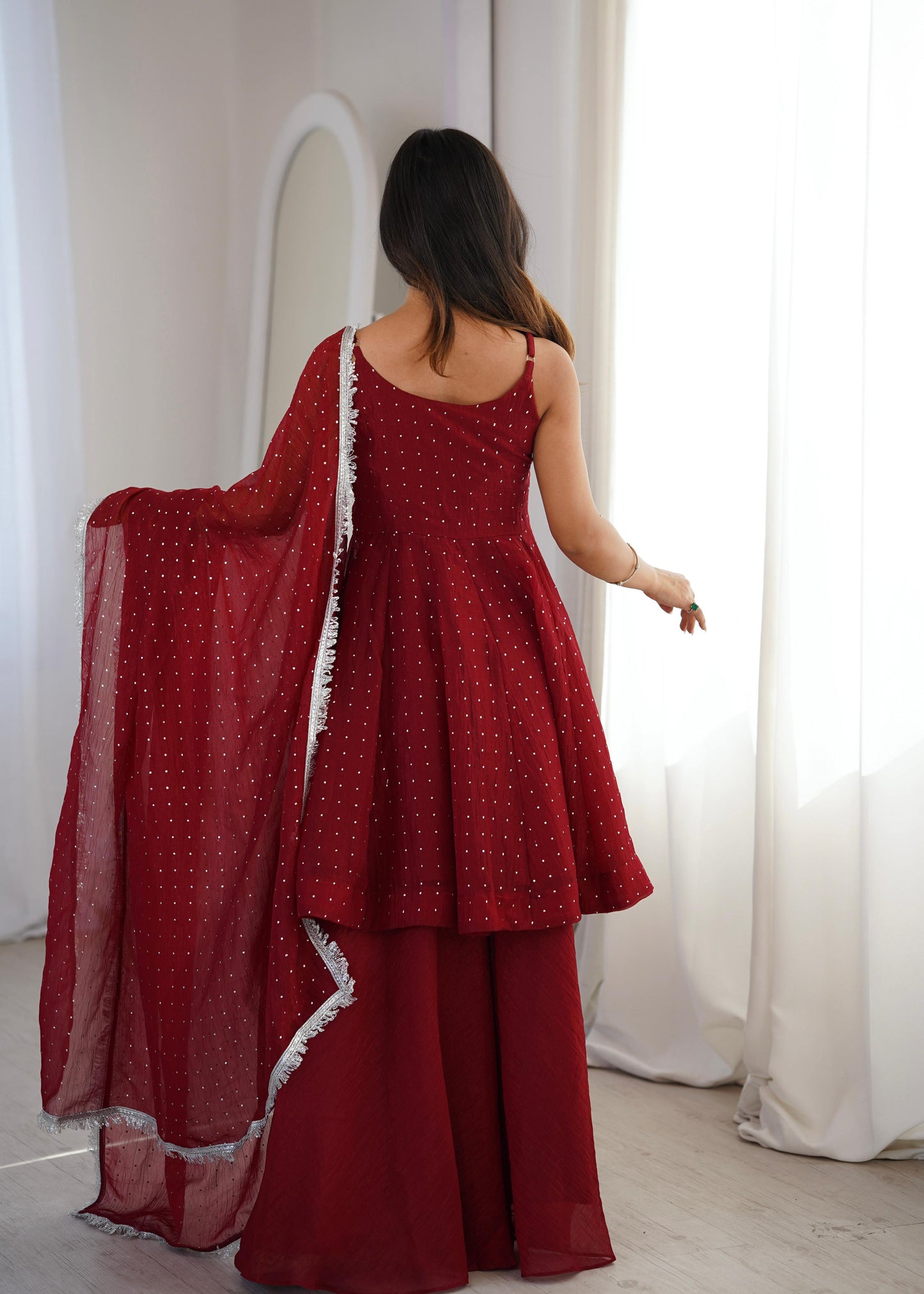 Crunchy Silk Top Plazzo Set