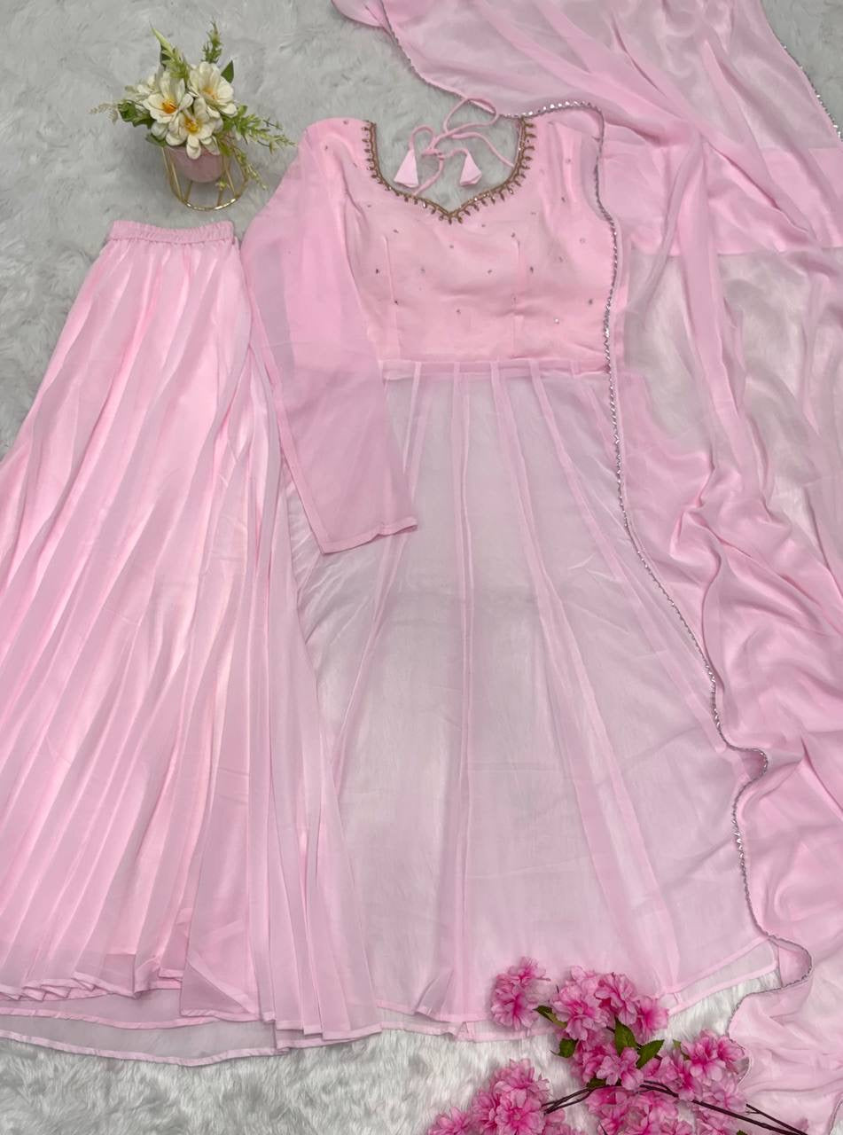 Premium Faux Georgette Handwork Anarkali Set With Dupatta