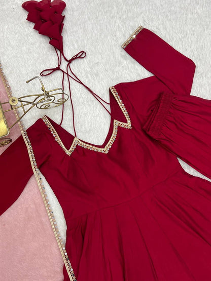 Roman Silk Chanderi Anarkali, Pant & Dupatta Set