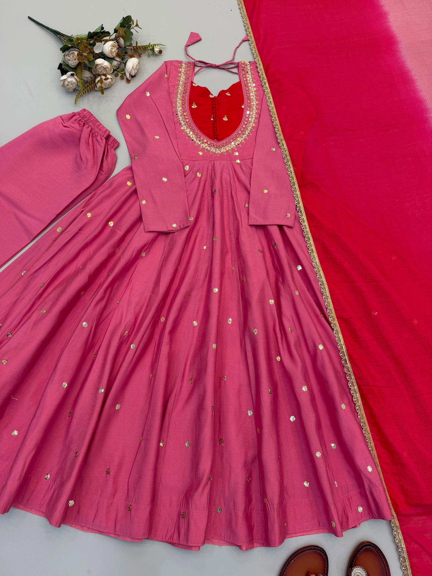 Roman Silk Anarkali, Bottom & Dupatta Set