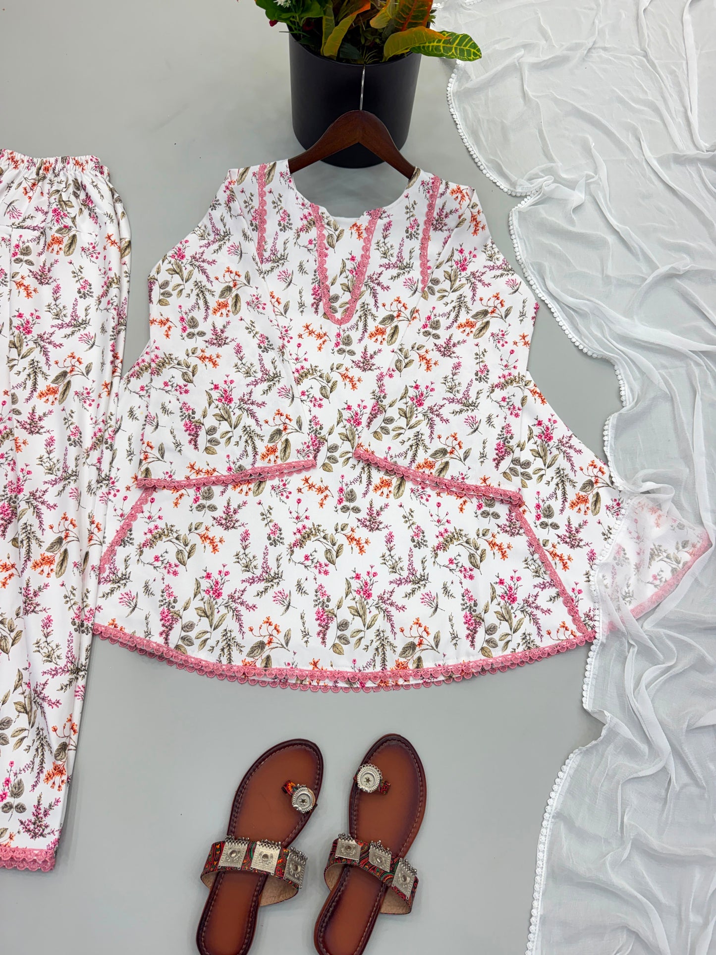 Heavy Natural Crepe Kurta Set with Farshi Pant and Nazmin Dupatta