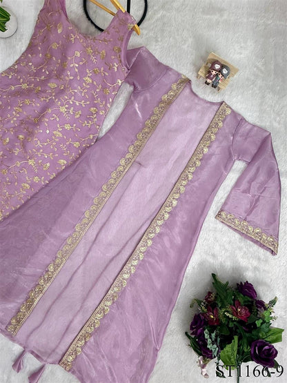 Premium Jimmy Silk Embroidered Kurti Palazzo Set With Koti