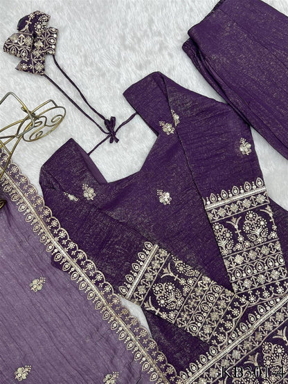 Premium Crunchy Silk Embroidered Bell Bottom Suit Set With Dupatta