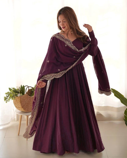 Pure Roman Silk Chanderi Anarkali Set