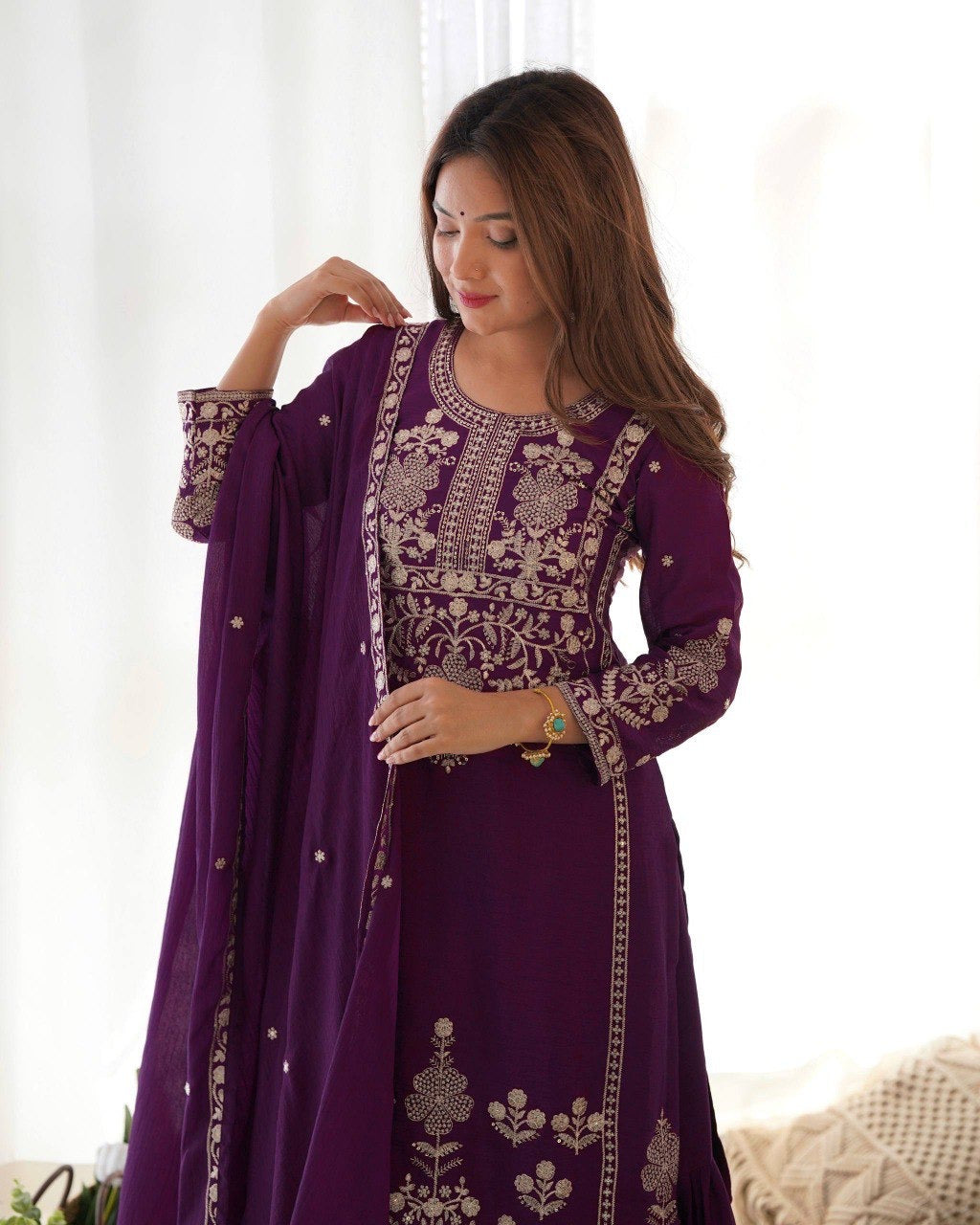 Chinon Silk Top, Sharara & Dupatta Set