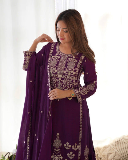 Chinon Silk Top, Sharara & Dupatta Set