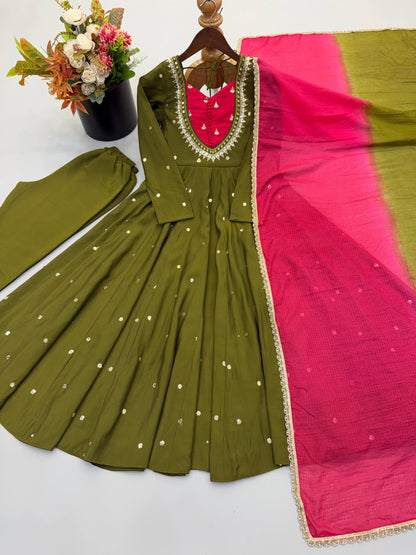 Roman Silk Anarkali, Bottom & Dupatta Set