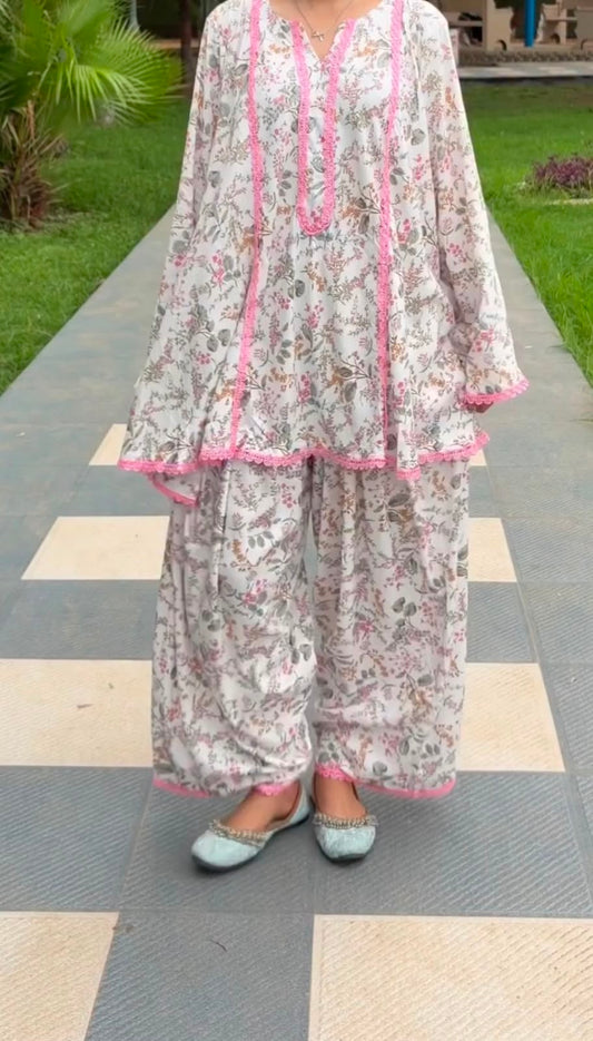 Heavy Natural Crepe Kurta Set with Farshi Pant and Nazmin Dupatta