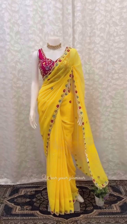 Wedding Wear Beautiful Stunning Faux Georgette Sequnce Work Saree