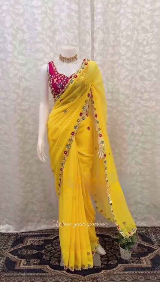 Wedding Wear Beautiful Stunning Faux Georgette Sequnce Work Saree