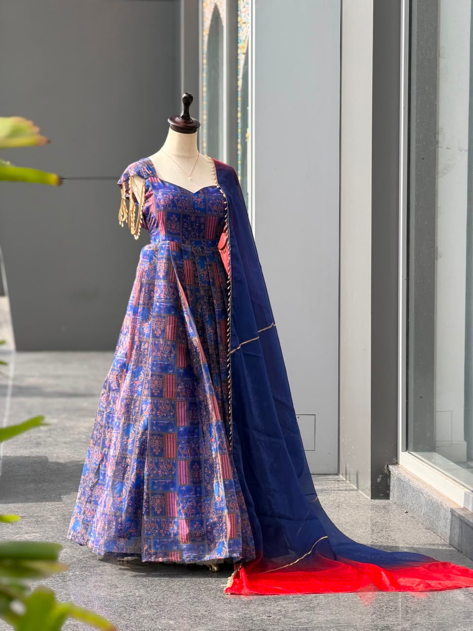 Premium Jimmy Organza Silk Digital Printed Padded Anarkali Gown With Dupatta