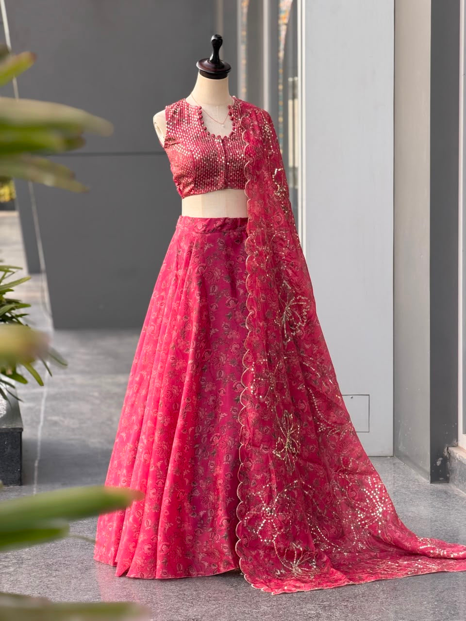 Jimmy Organza digital printed lehnga 8mtr flair lehenga