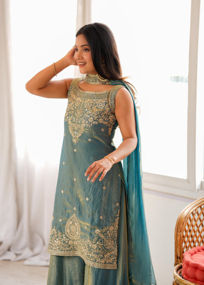 Pure Fendy Silk Top Sharara Set