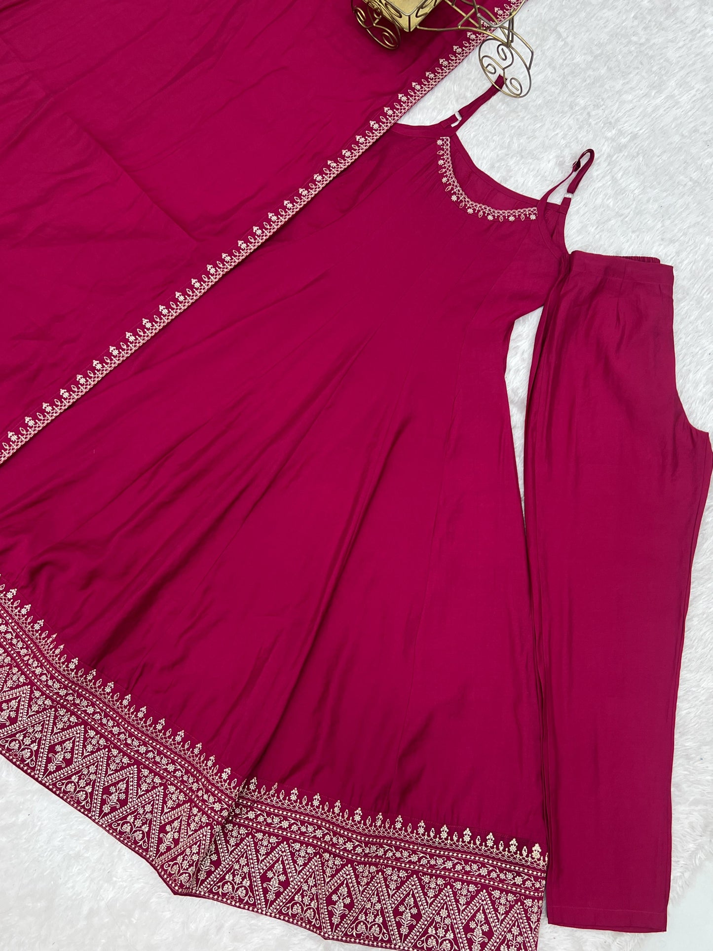 PURE ROMANSILK CHANDERI FABRIC FULLY FLARE ANARKALI