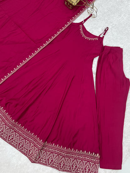 PURE ROMANSILK CHANDERI FABRIC FULLY FLARE ANARKALI