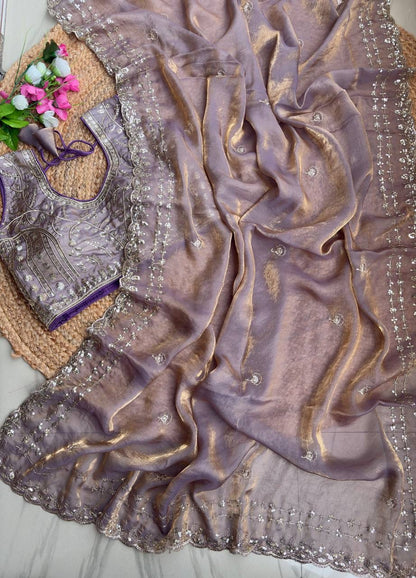 Beautiful Sequence work  Soft Fandy Silk  along with Full Stitched Blouse