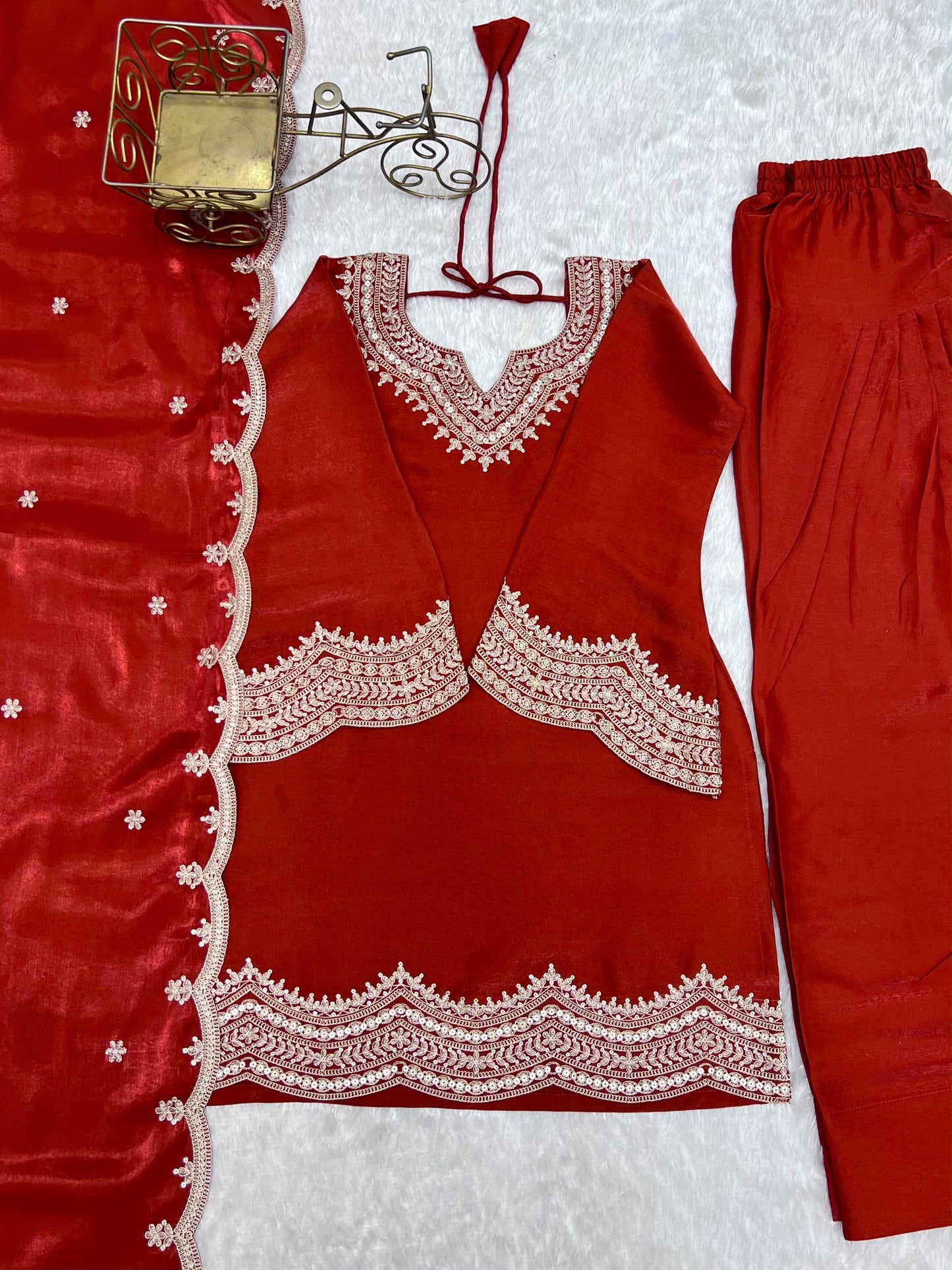 Glass Roman Silk Top, Farshi Salwar & Dupatta Set