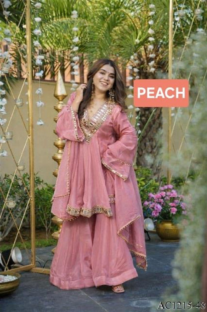 Premium Soft Chinon Mirror Work Palazzo Set With Dupatta