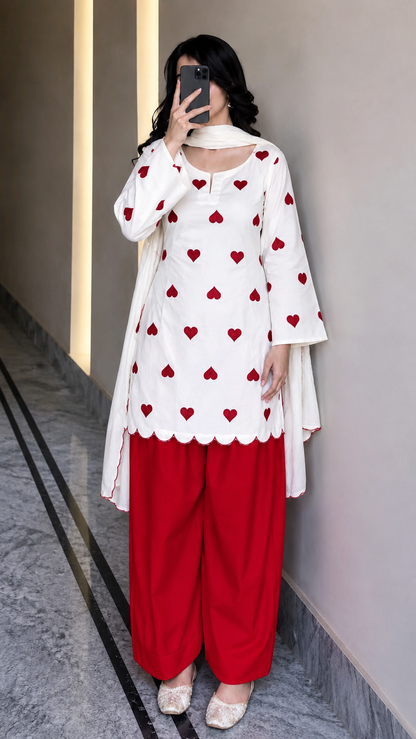 Premium Natural Crepe Embroidered Palazzo Set With Dupatta