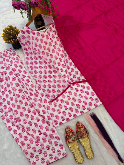 Heavy Pure Cambric Cotton Kurta Set with Farshi Pant and Dupatta