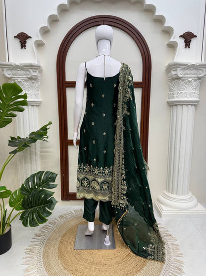 Premium Fendy Silk Thread & Sequence Work Anarkali Set With Dupatta