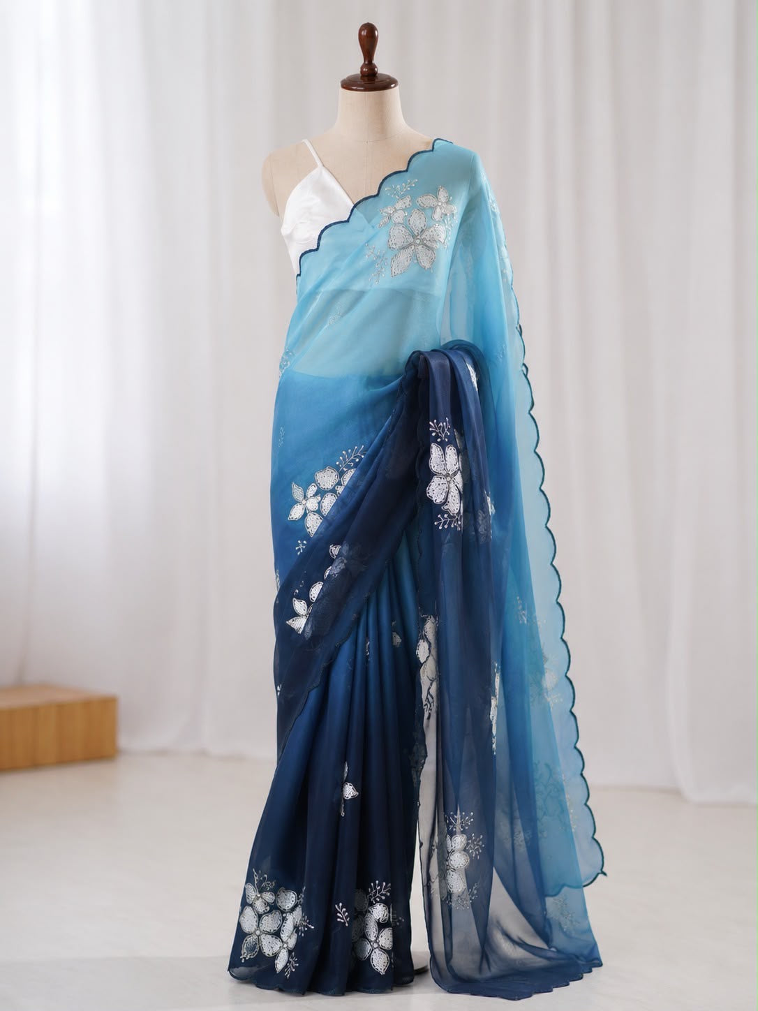 Premium Zimi Chu Sequence Work Saree With Satin Silk Blouse