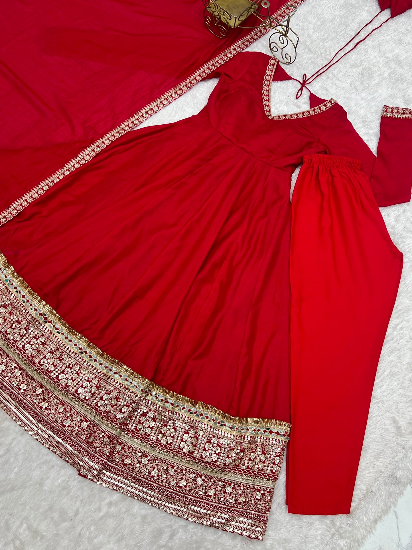 Premium Pure Blooming Vichitra Silk Anarkali Gown Set With Dupatta