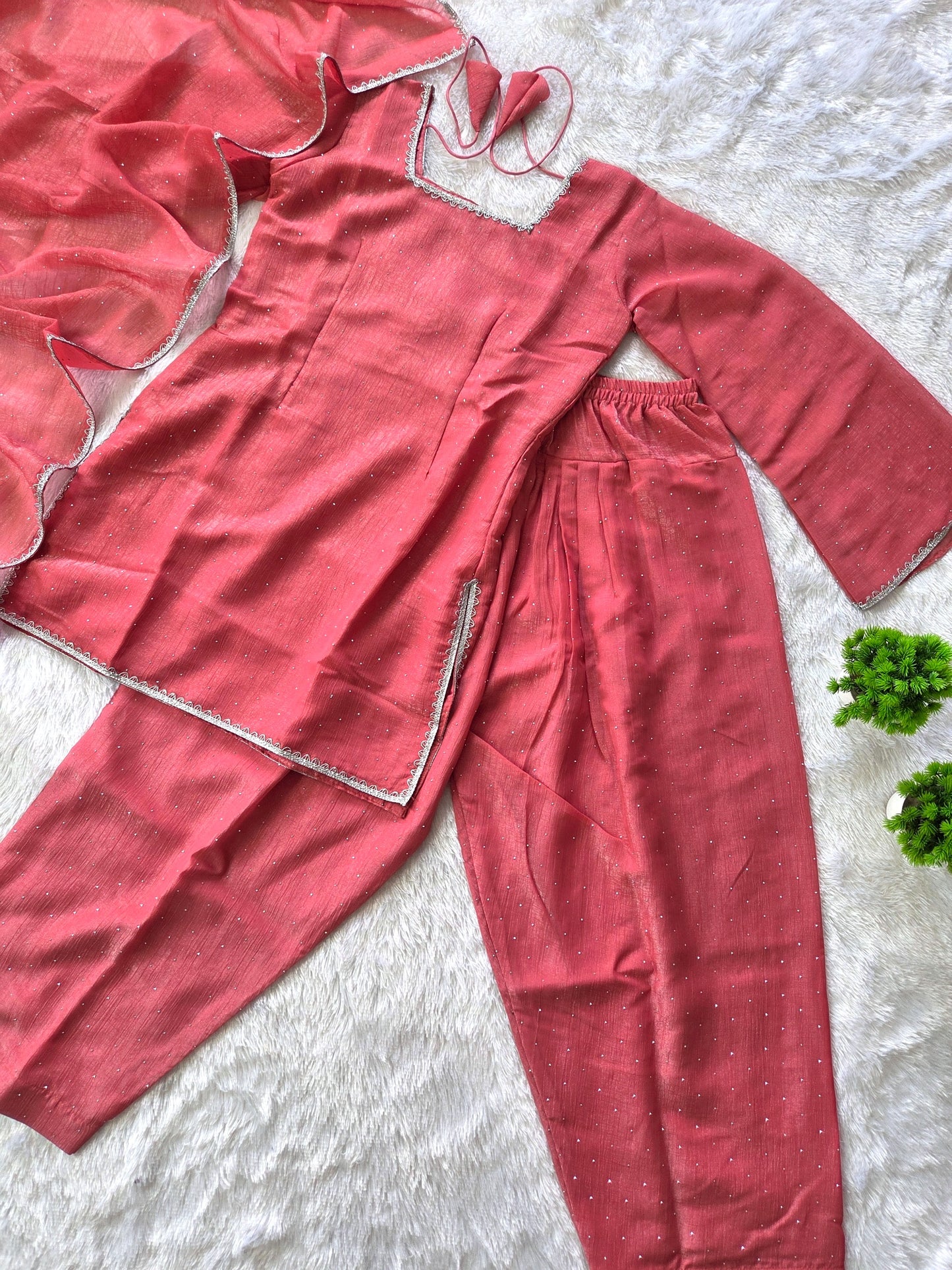 Crunchy Silk Farshi Salwar Suit with Swarovski Work