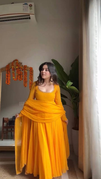Haldi special Faux Georgette Anarkali Set