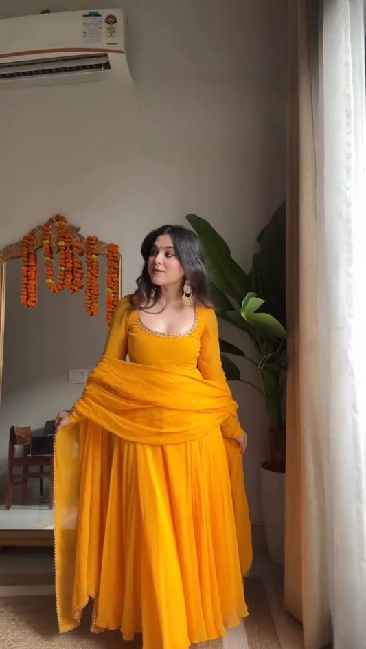 Haldi special Faux Georgette Anarkali Set