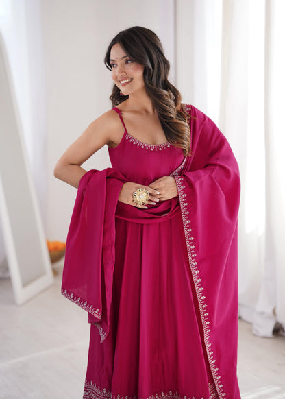 PURE ROMANSILK CHANDERI FABRIC FULLY FLARE ANARKALI