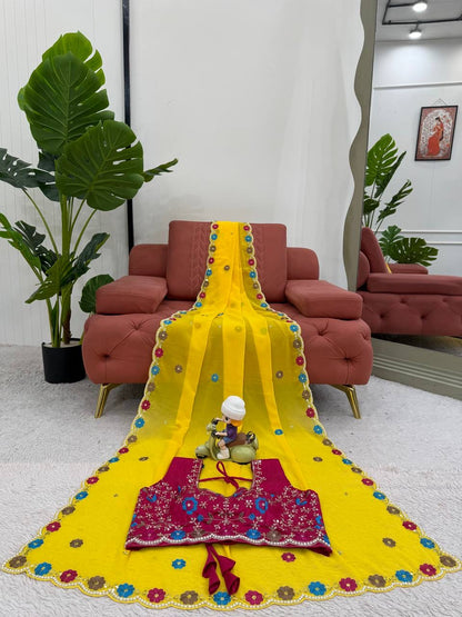 Wedding Wear Beautiful Stunning Faux Georgette Sequnce Work Saree