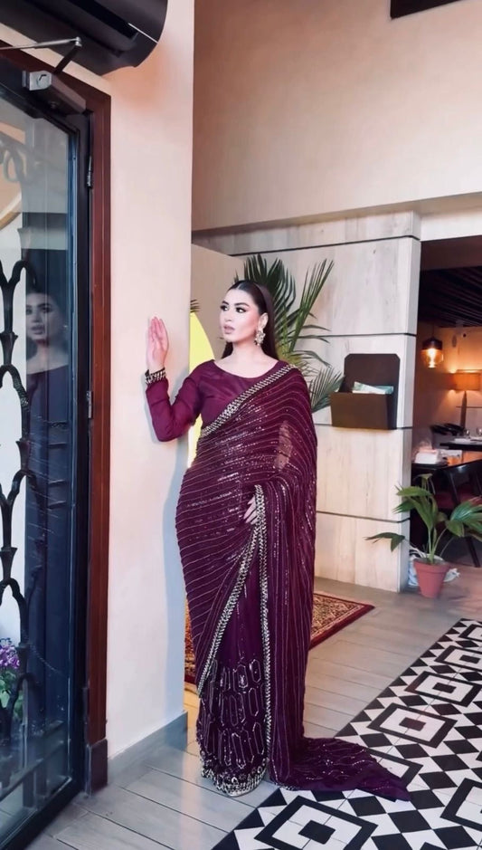 Royal Kasturi Silk Saree with Sequins & Dori Work