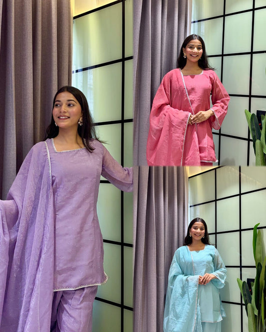Crunchy Silk Farshi Salwar Suit with Swarovski Work