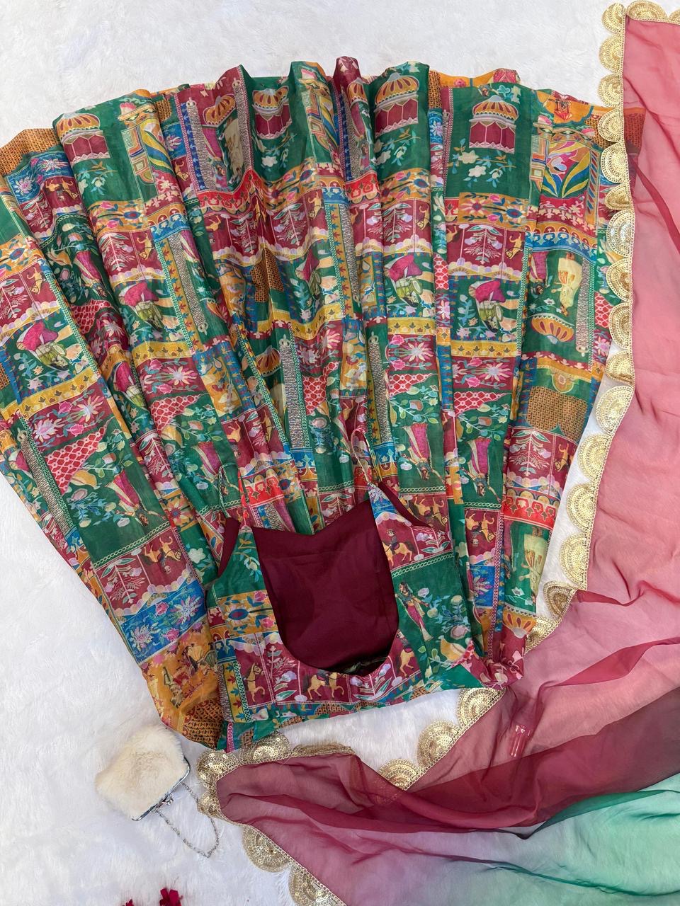 Jimmy Organza Silk Anarkali & Dupatta Set