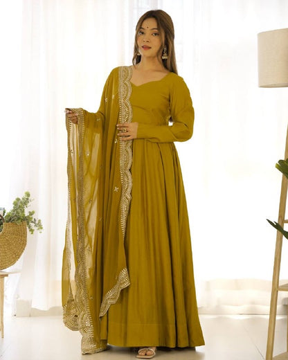 Pure Roman Silk Chanderi Anarkali Set