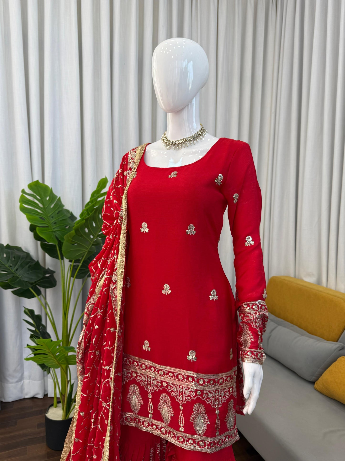 Noor Elegance 3-Piece Chinon Silk Sharara Set