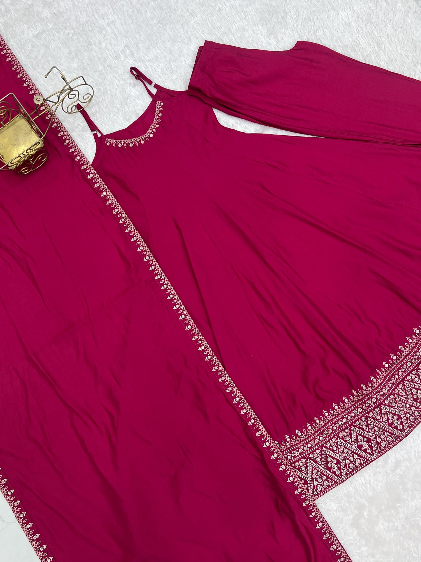 PURE ROMANSILK CHANDERI FABRIC FULLY FLARE ANARKALI