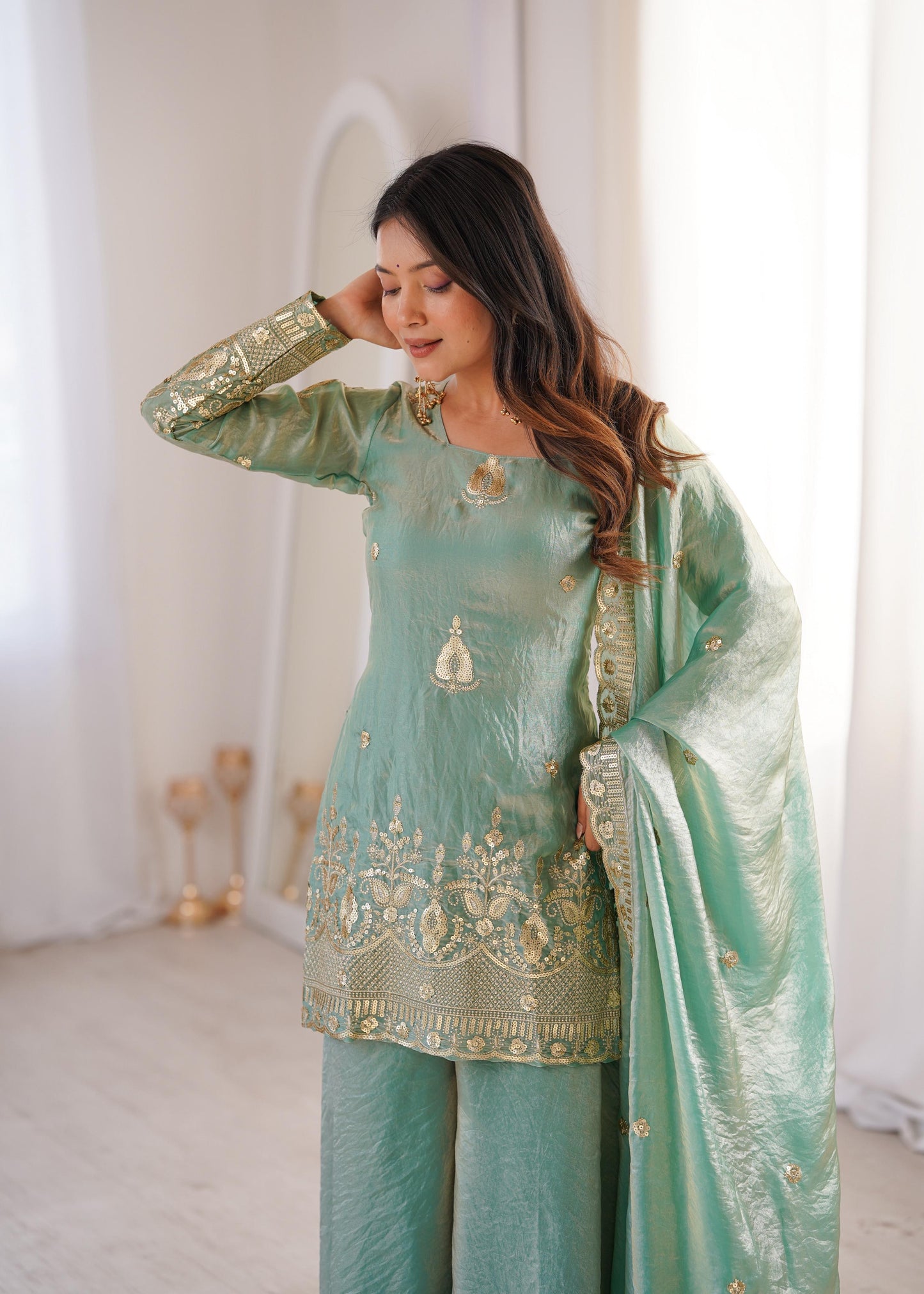 Fendy Silk corset back sharara set
