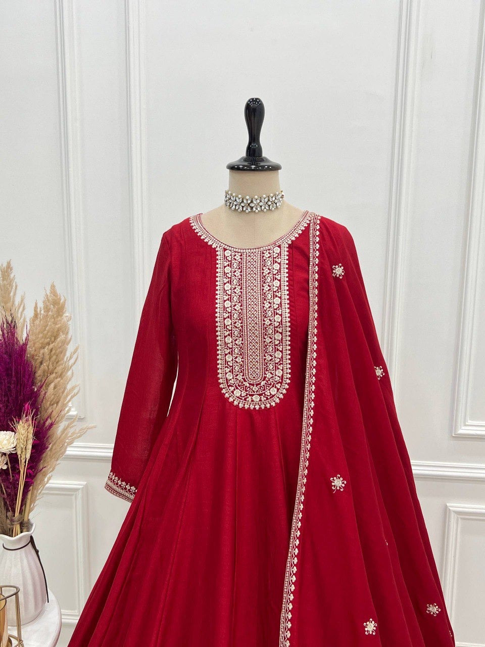 Vichitra Silk Anarkali Gown & Dupatta Set