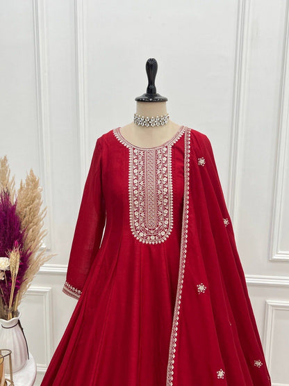 Vichitra Silk Anarkali Gown & Dupatta Set