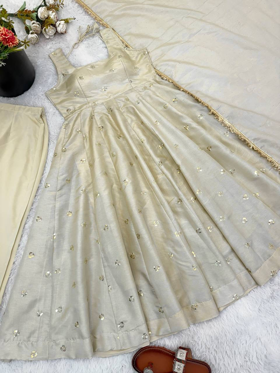 Cosmos Gold With Embroidery Work Gown