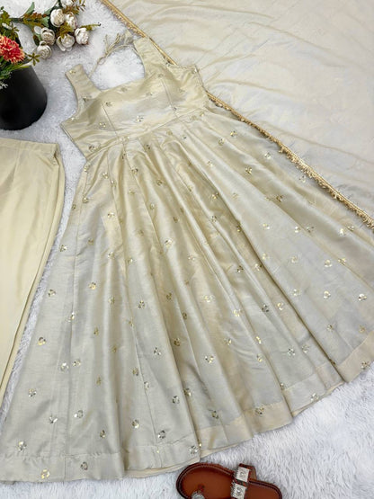 Cosmos Gold With Embroidery Work Gown