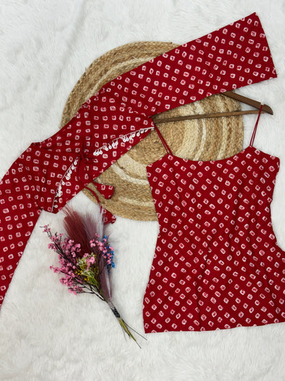 Pure Cotton Bandhej Print Short Kurti