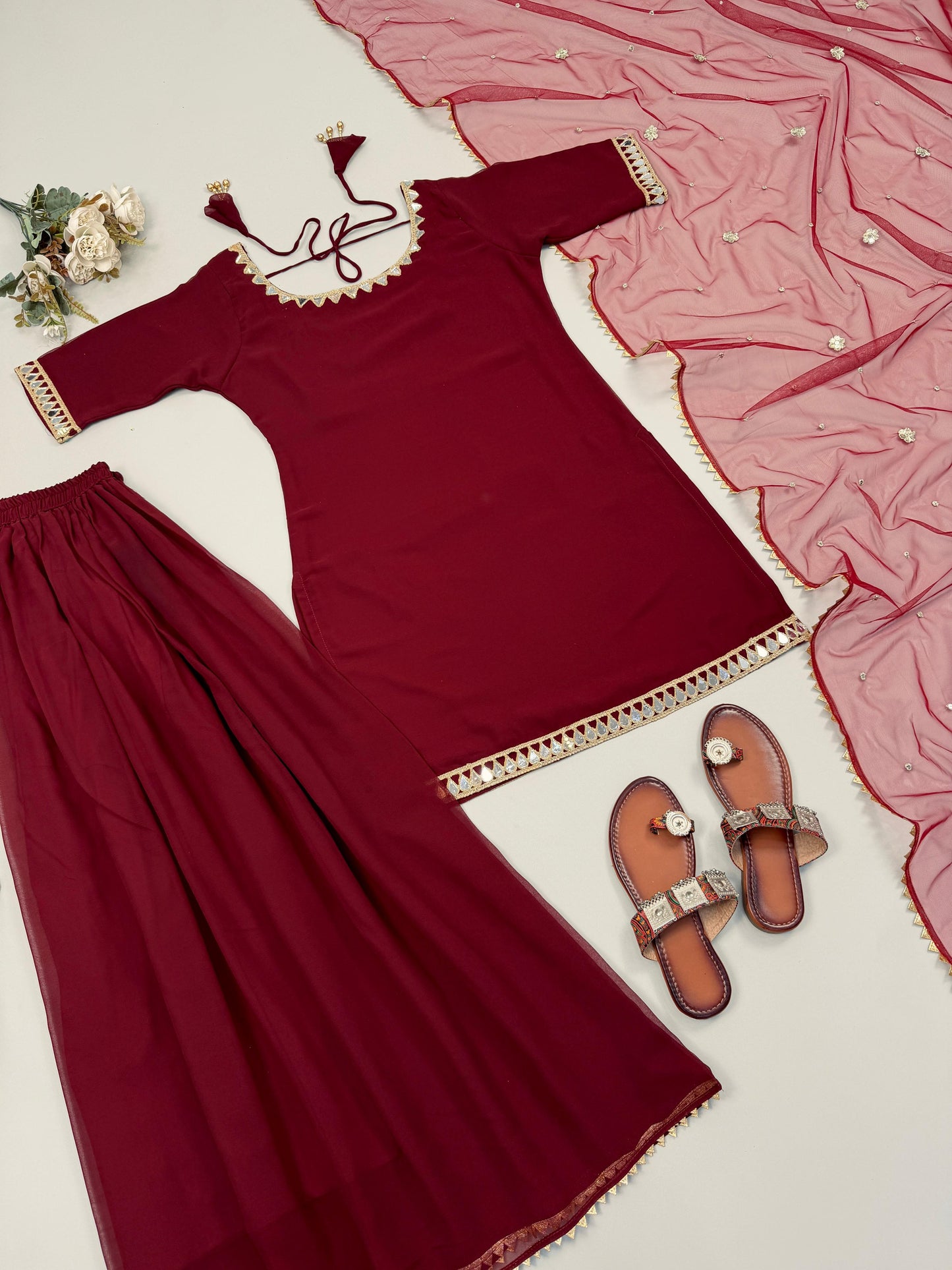 Red Sharara Set
